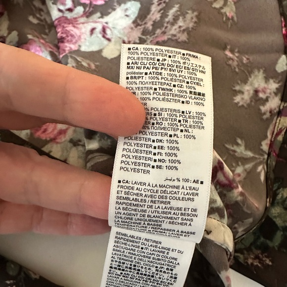 GAP Chocolate Brown Red Pink Rose Print Recycled Silky Satin Mini Dress NWOT S - Picture 16 of 16